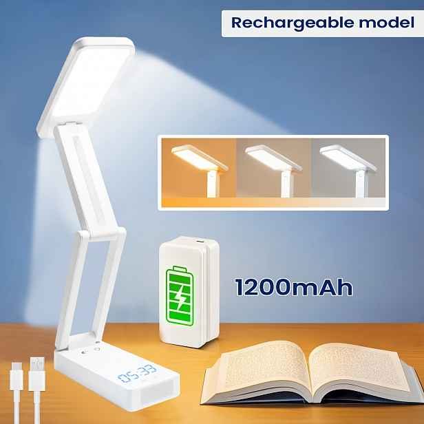 TEMU Přenosná LED stolní lampa - Kompaktní, skládací s nastavitelným jasem, 3barevné světlo, nabíjení přes Type-C, vhodná pro domov, kancelář,