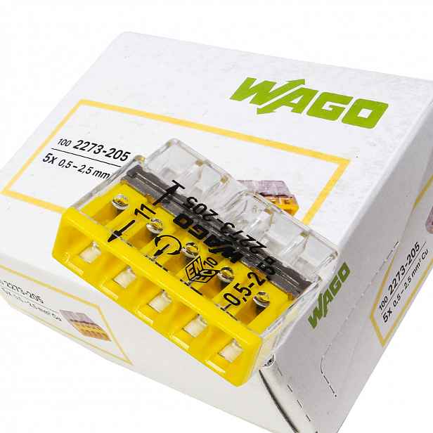 100x elektrická rychlospojka 5x2,5 Wago 2273-205 100 Ks