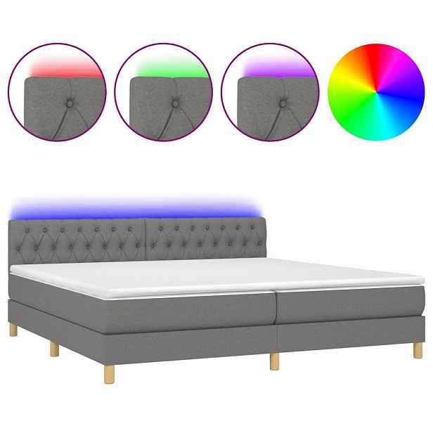 vidaXL Box spring postel s matrací a LED tmavě šedá 200x200 cm textil