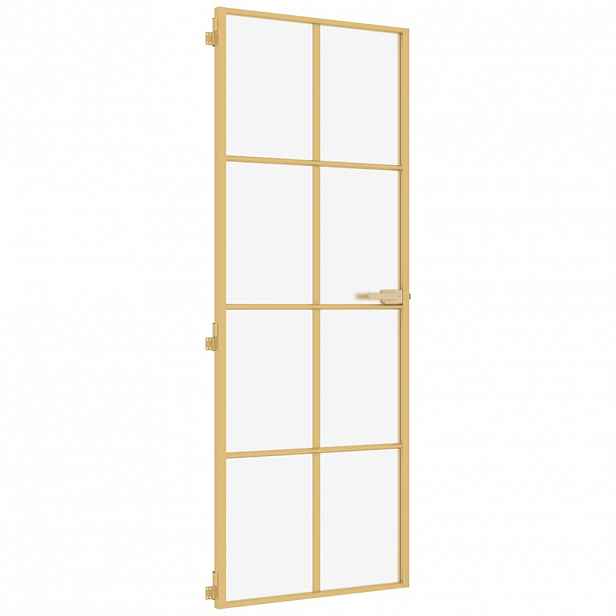 vidaXL Interiérové dveře úzké zlaté 76x201,5 cm tvrzené sklo a hliník