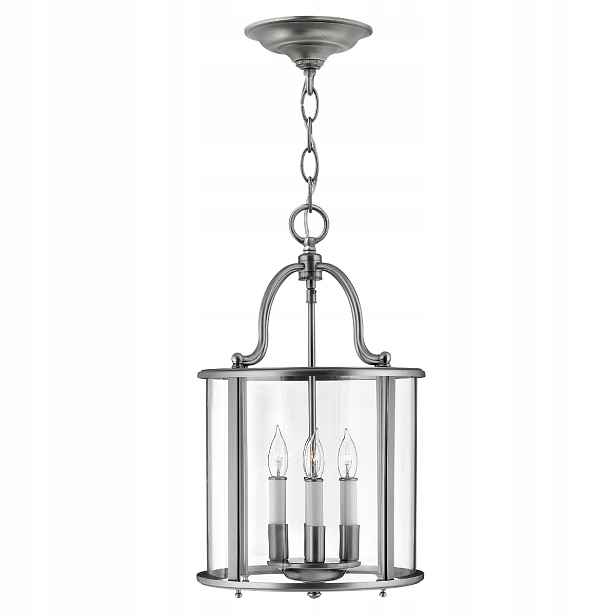 Klasická závěsná lampa stříbrná šedá pewter kulatá do obývacího pokoje 4 body Hinkley