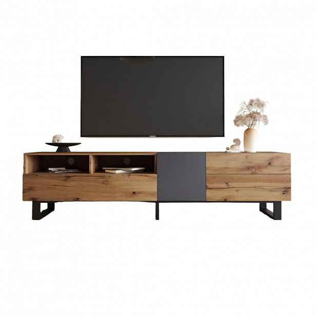 OKWISH TV stolek 180/38/50 cm černý a šedý z MDF s úložným prostorem a push-open