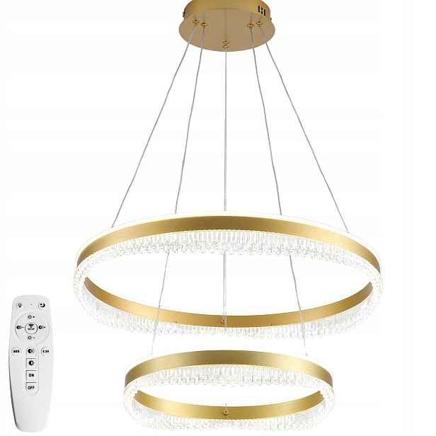 stropní svítidlo Led Stropní Svítidlo Závěsný Lustr 2 kroužky 40+60 cm Dálkový Ovladač zlatý