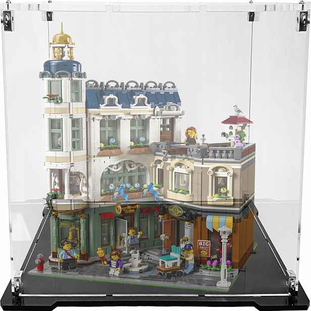 Vitrína s černou základnou pro stavebnici Lego 11371 Icons Nákupní ulice