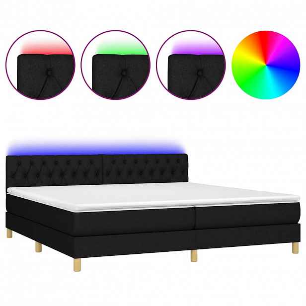 vidaXL Box spring postel s matrací a LED černá 200x200 cm textil