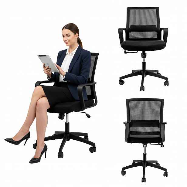 Kancelářská židle Furvero Otočná, ergonomická, pohodlná pro kancelář Basic, černá