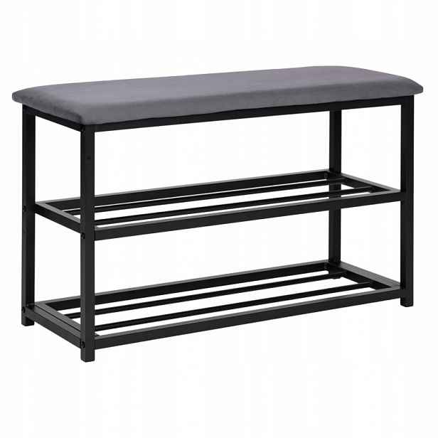 ModernHome TH-SCS-4 Botník s čalouněnou lavicí 80 cm, 2 police, černý