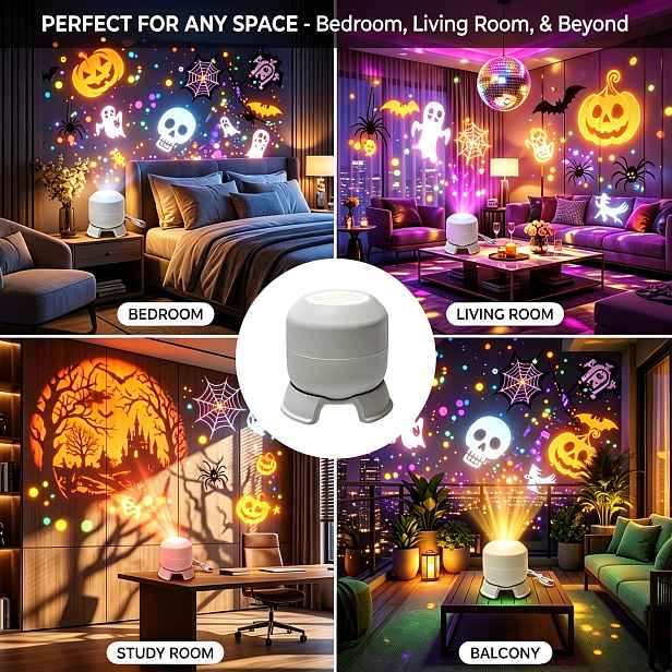 TEMU 1ks Halloweenská dýňová projekční noční lampa, vícebarevná vícevzorová LED , atmosférická lampa, přenosné dekorativní světlo napájené přes USB
