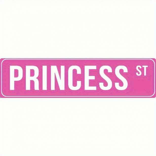 TEMU 2D plochý - 2D rovný, 2D plochý tisk Plakát Ulice princezen - Živý růžovo-bílý design Dřevěná dekorace s textem "Ulice princezen", Perfektní pro