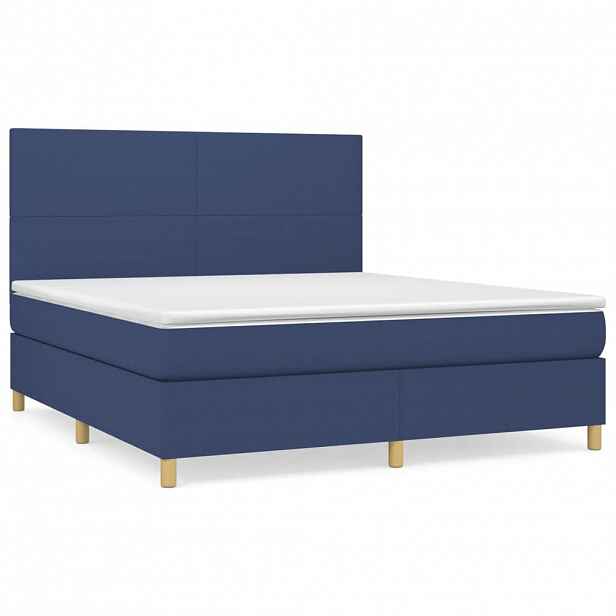 vidaXL Box spring postel s matrací modrá 160x200 cm textil