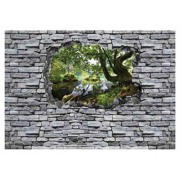 Fototapeta 3D Mur Cihly Les Stromy Obývací pokoj 254x184