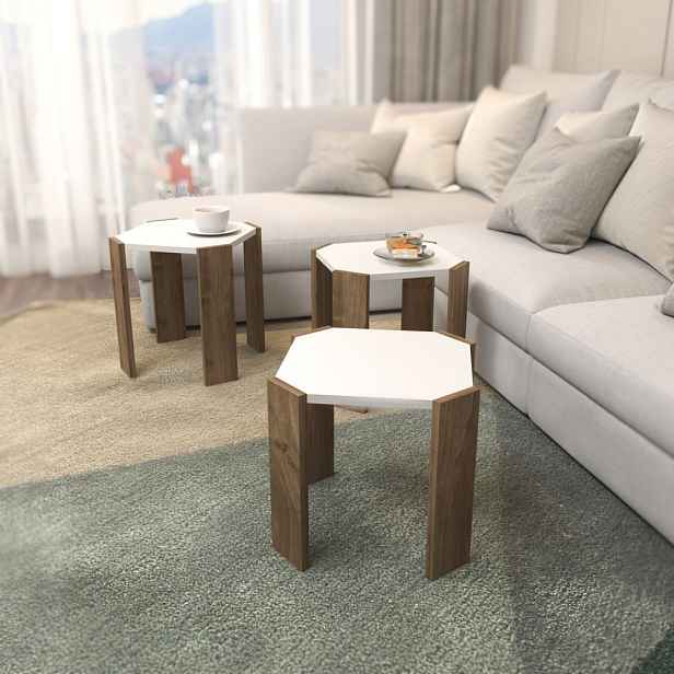 Konferenční stolek Lori - White, Walnut