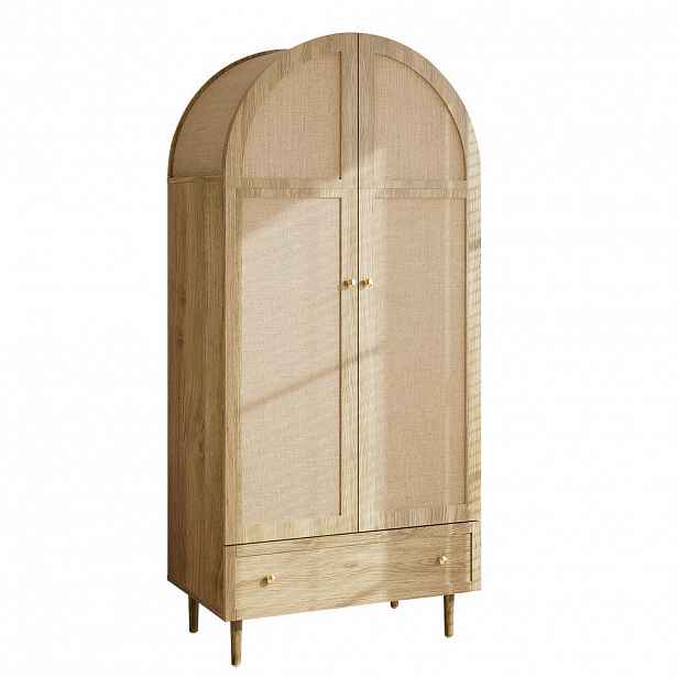 OKWISH ŠATNÍ skříň 79/50/175 cm dub z MDF se zásuvkami a textilními dveřmi