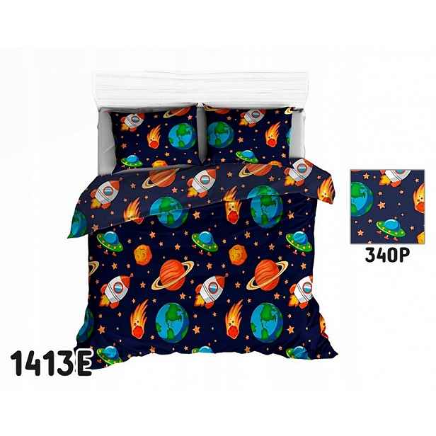 Povlečení 200x220 modrá Vesmír Planety Galaxie