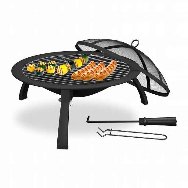 Relaxdays krbová mísa, 51 cm s roštem pro grilování krbu/ r476