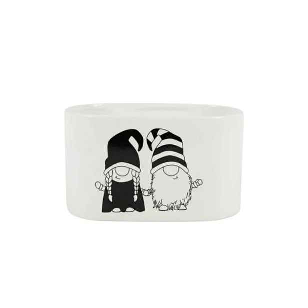Vánoční květináč GNOME LOVE keramický 19,5x11 cm, bílý