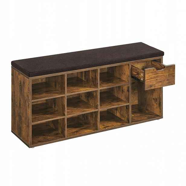 Botník s měkkým sedákem, 10 přihrádkami a šuplík Loft 104 cm