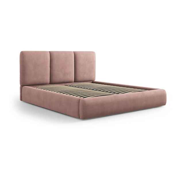 Světle růžová čalouněná dvoulůžková postel s úložným prostorem s roštem 160x200 cm Brody – Mazzini Beds