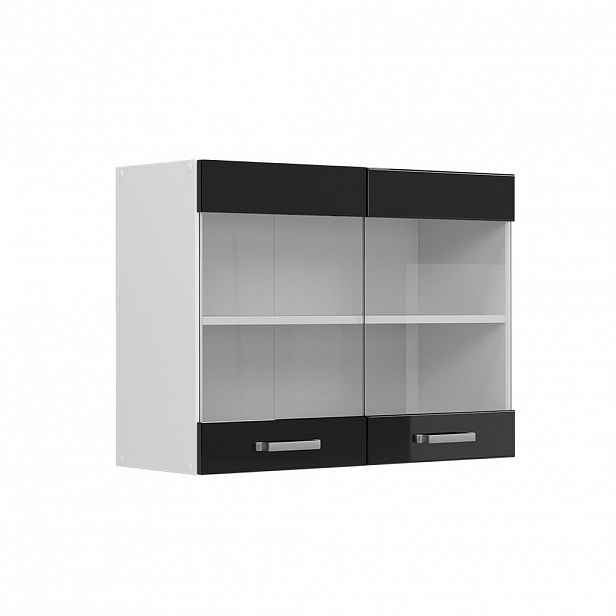 Vicco SKLENĚNÁ KUCHYŇSKÁ SKŘÍŇKA R-Line Černý vysoký lesk 80 cm