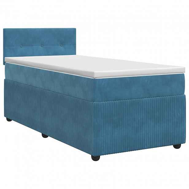vidaXL Postel boxspring s matrací s čelo Tmavě modrá 90 x 200 cm Samet