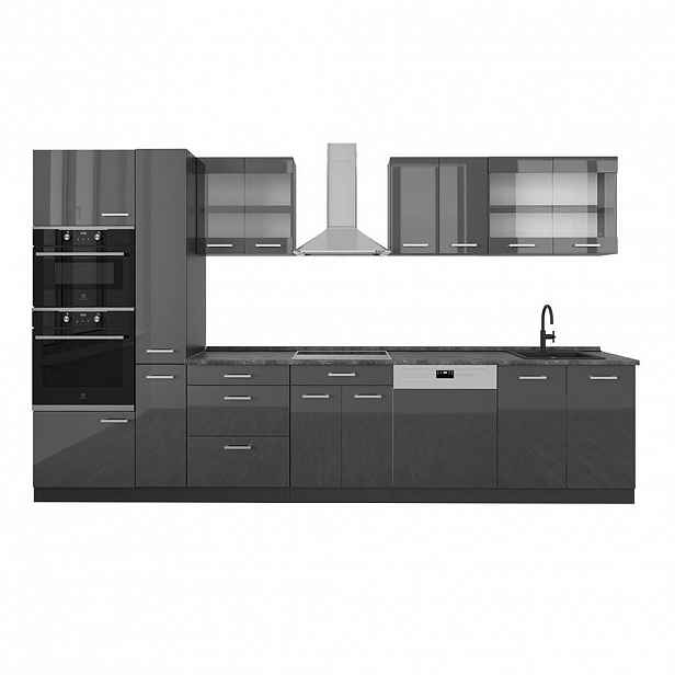 Vicco KOMPLETNÍ KUCHYNĚ R-Line Antracit vysoký lesk/antracit 350 cm , PD Antracit