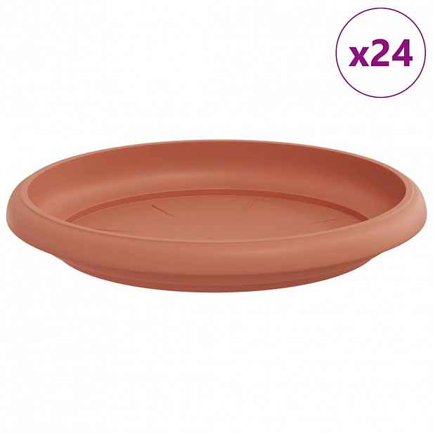 vidaXL Kruhový květinový tácek 24 ks Cihlově červená Ø 14 x 2 cm Plast