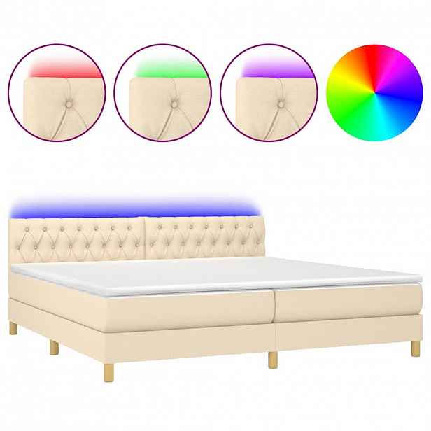 vidaXL Box spring postel s matrací a LED krémová 200x200 cm textil