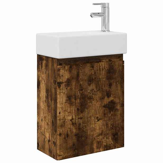 vidaXL Koupelnová skříňka s baterií Kouřový dub 45,5 x 22,5 x 84 cm