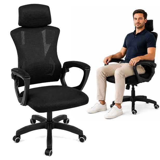 Ergonomická Kancelářská Otočná Židle Černá, Nastavitelná, Prodyšná