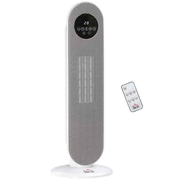 HOMCOM BÍLÝ plastový ventilátor s ohřívačem