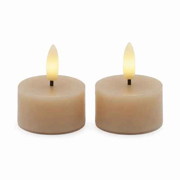 Sada LED čajové svíčky na baterie Sille Tealight, Ø 4,5 × 2,2 cm, světlý karamel, z pravého vosku, balení 2 ks