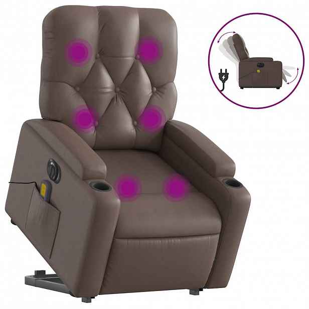 vidaXL Elektrické zvedací masážní polohovací křeslo hnědé umělá kůže