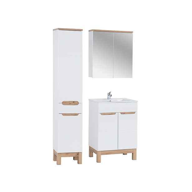 Comad Koupelnová sestava Bali 60 cm se zápustným umyvadlem, skříňkami a zrcadlem dub wotan/bílá