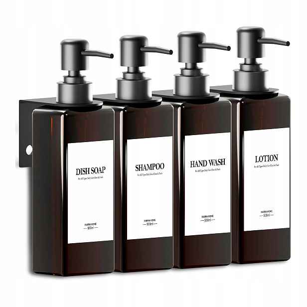 Dávkovač bez vrtání, 4 x 500 ml, hnědý, sprchový
