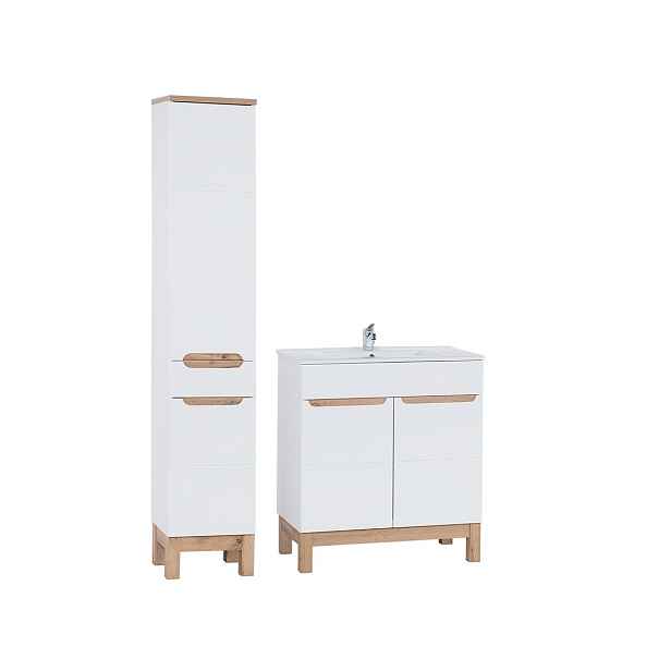 Comad Koupelnová sestava Bali 80 cm se skříňkami a zápustným umyvadlem bílá/dub wotan