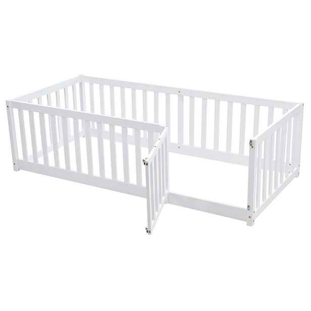 OKWISH DĚTSKÁ postel 90/200 cm bílá z masivní borovice s ohrádkou a dvířky