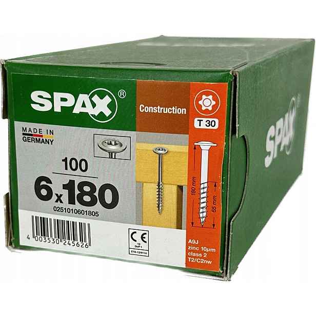Šrouby pro dřevěné konstrukce 6x180 Spax A`100
