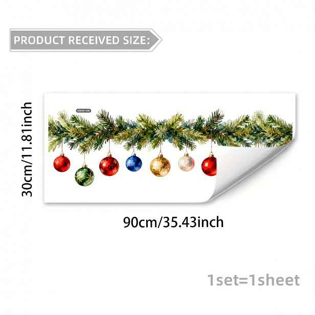 TEMU 2D Plochá, Statická Vánoční Fólie na Okna Vhodná pro Sklo - PVC List & Kulový Ozdobný Samolepicí Nálepka, & Aplikace na Lepení, 30x90cm Moderní