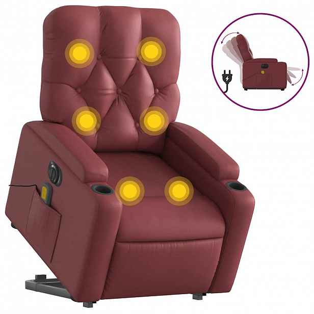 vidaXL Elektrické zvedací masážní polohovací křeslo vínové umělá kůže