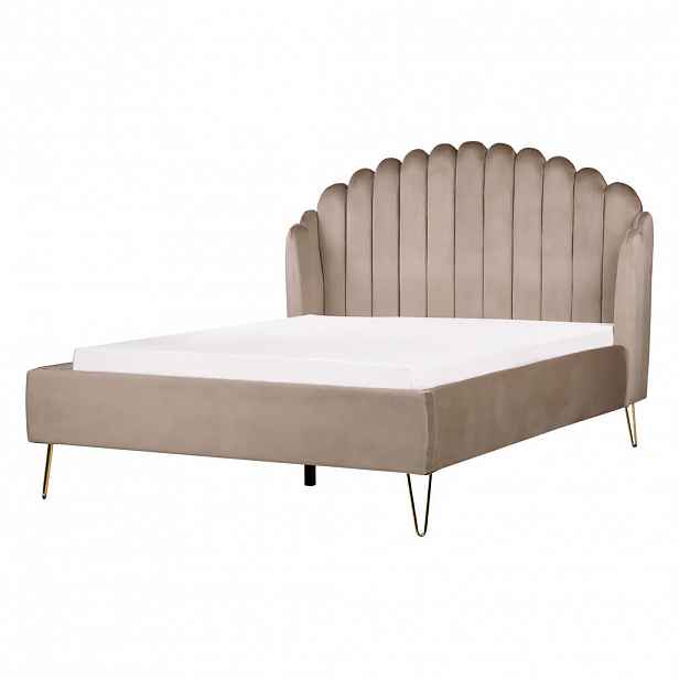 Beliani POSTEL s roštem 140/200 cm Sametová látka Taupe Ambillou