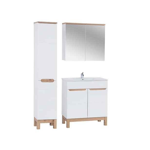 Comad Koupelnová sestava Bali 80 cm se skříňkami, zápustným umyvadlem a zrcadlem bílá/dub wotan