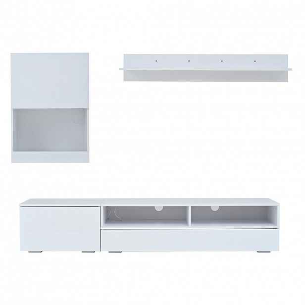OKWISH TV stěna 175/39/34 cm bílá z dřevotřísky s LED osvětlením a vysokým leskem