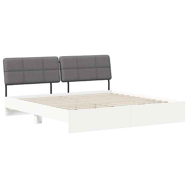 vidaXL Dvoulůžková postel s čelem Bílá a světlá šedá 200 x 200 cm