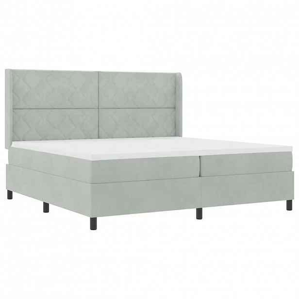 vidaXL Postel s boxspringem s LED pásky Světle šedá 200 x 200 cm samet