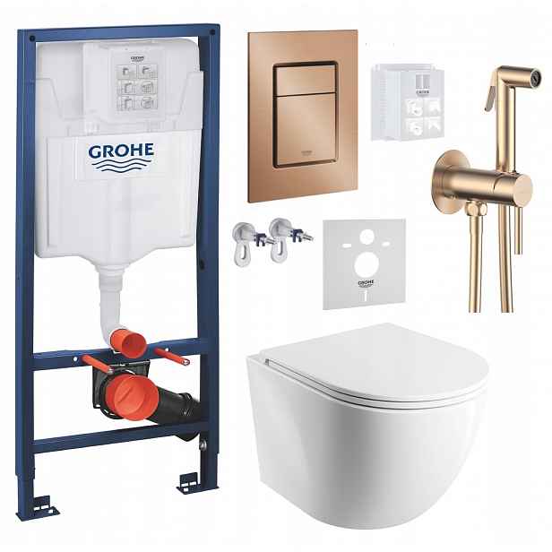 Wc stojan Grohe Rapid Sl s mísou Omnires a tlačítkem měď baterie