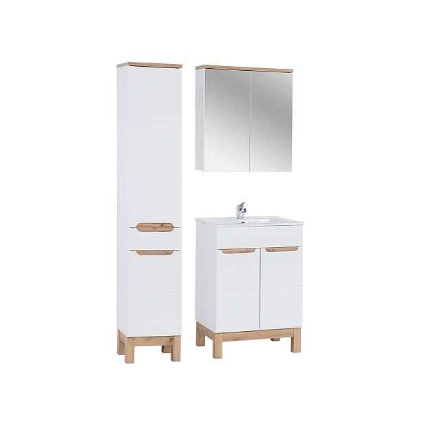 Comad Koupelnová sestava Bali 80 cm se skříňkami, zápustným umyvadlem a zrcadlem II dub wotan/bílá