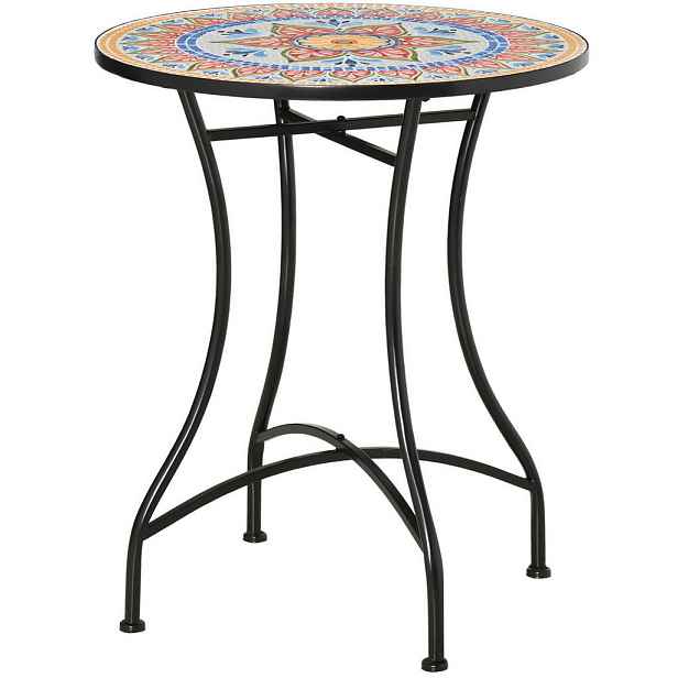 OKWISH ZAHRADNÍ bistro stolek Ø60 cm červený z kovu s mozaikovou deskou