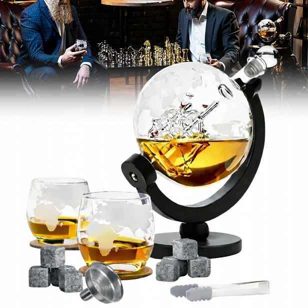 Sada Na Whisky Karafa Globus 850ML Loď 2 Sklenice Kostky Granit XXXL