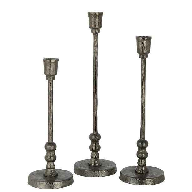 Set 3ks granitový antik kovový svícen na úzkou svíčku Becca - Ø 10*40 cm J-Line by Jolipa