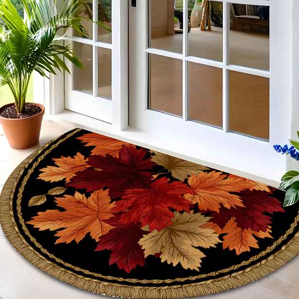 TEMU 1ks Polokruhová protiskluzová rohožka kompatibilní s Maple Autumn - Lapač nečistot, polokruhový tvar pro obloukové dveře, ručně pratelná vstupní
